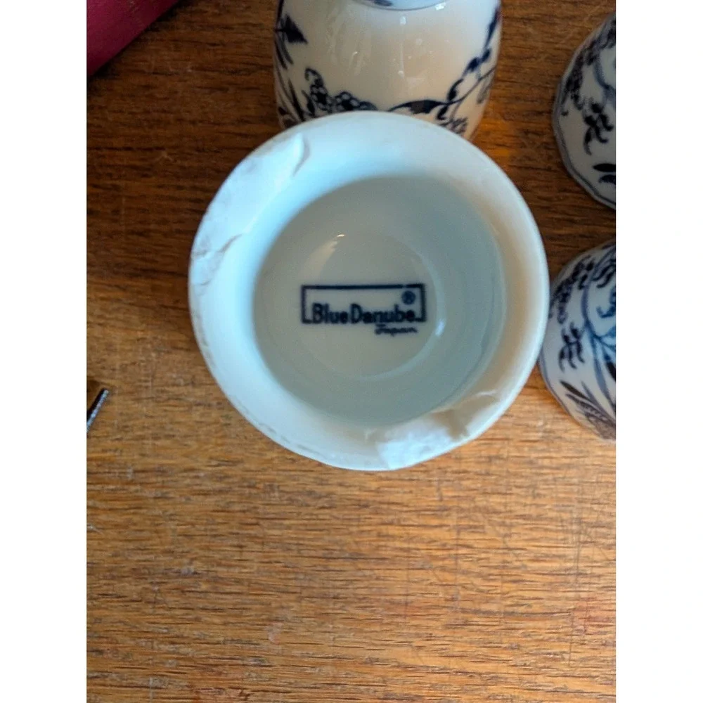 Vintage Blue Danube Japan Porcelain Egg Cups Set of 6 Blue Onion Floral Pattern